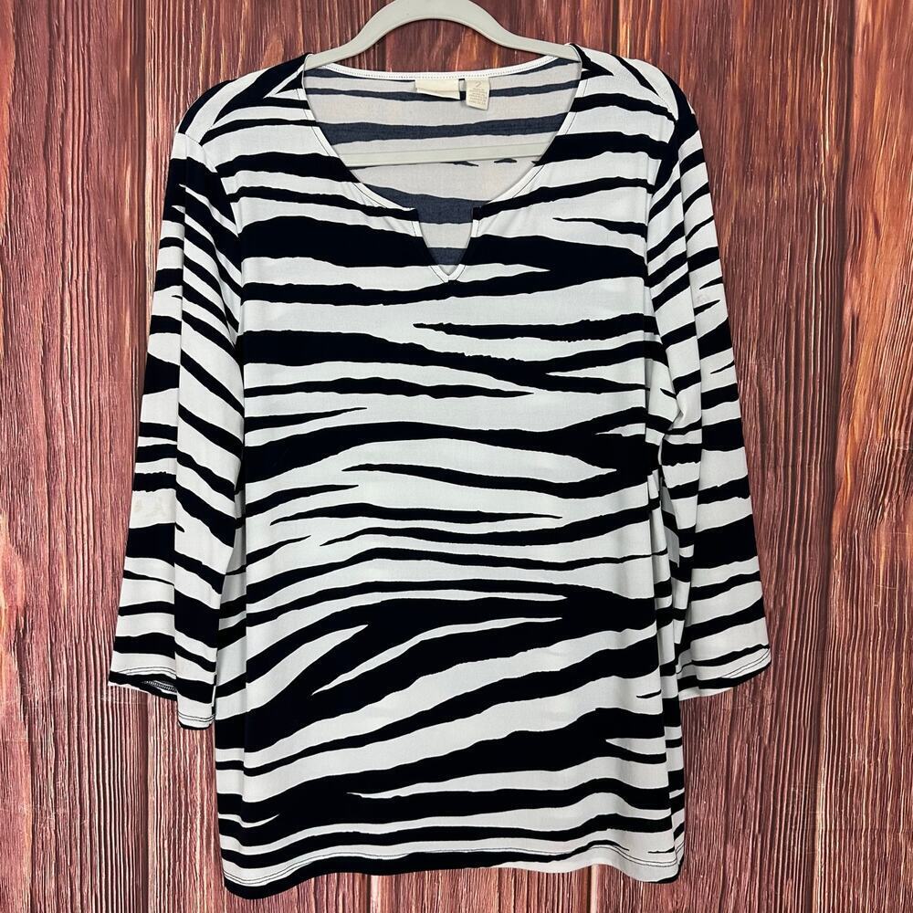 Chicos Zebra Print Top Liquid Knit Womens Size 2 (Large)